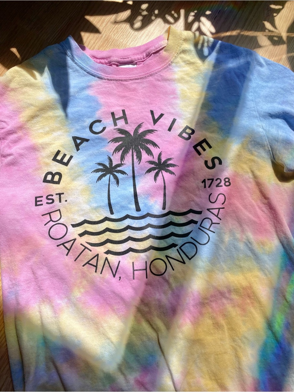 🐬🌺🌊 Beach Vibes Tie-Dye Tee - Pastel Multi Coastal Boho Tropical Summer